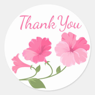 Thank You Pink And White Floral Fuchsia Flowers Classic Round Sticker