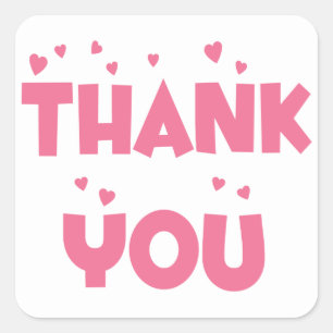 Thank You Pink And White Heart Square Sticker