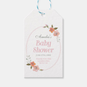 Thank You Pink Baby Shower with Delicate Floral Gift Tags