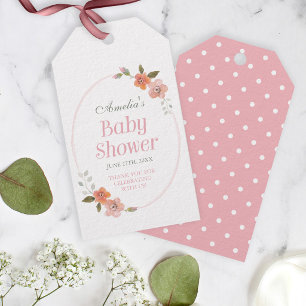 Thank You Pink Baby Shower with Delicate Floral Gift Tags