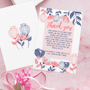 Thank You Pink Blue Flowers Botanical Baby Shower Card