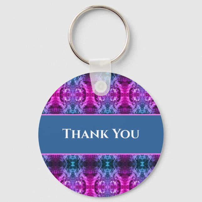 Thank You Pink Blue Kaleidoscope Abstract Thanks Keychain (Front)