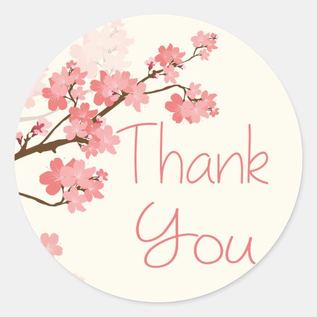 Thank You Pink Cherry Blossom Floral Stickers (Front)