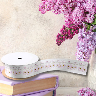 Thank You Pink Daises Ribbon Satin Ribbon
