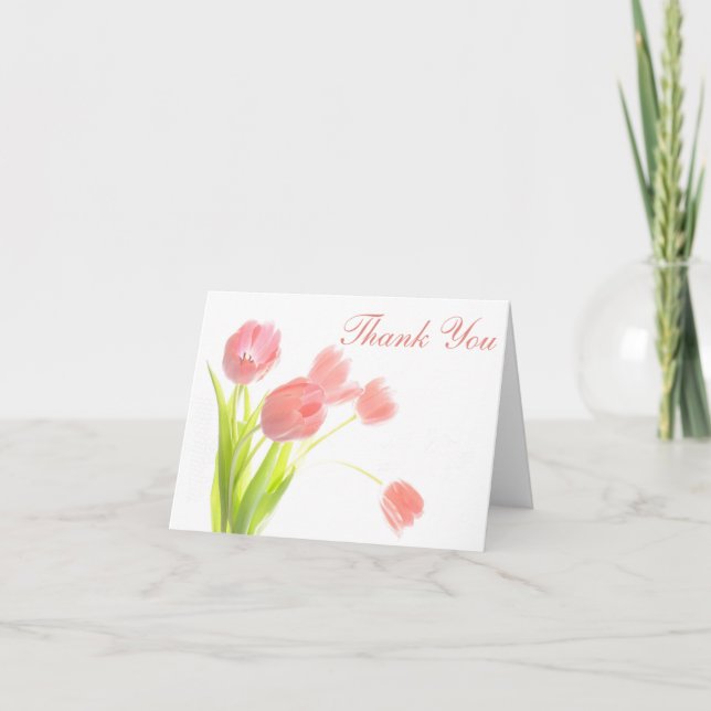 Thank You Pink Day Tulips Floral Notecard - Blank (Front)