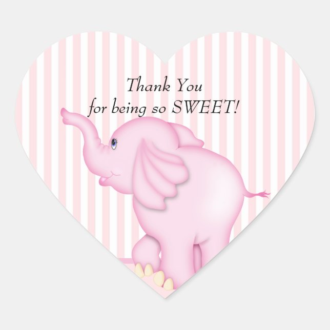 Thank You Pink Elephant Baby Shower Heart sticker (Front)