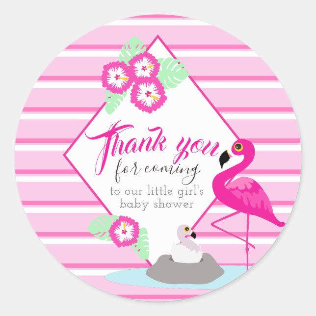 Thank you pink flamingo baby shower stickers (Front)