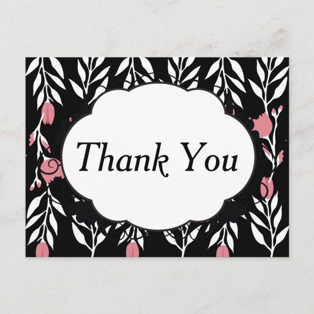 Thank You Pink Floral and Black Postcard (Front)