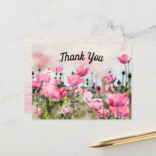 Thank You Pink Floral Watercolor  Postcard