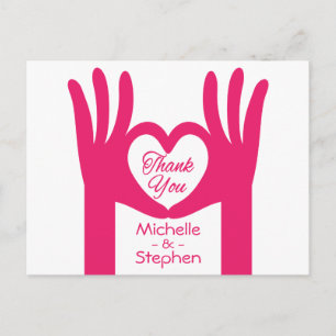 Thank You Pink Fuchsia Hand Heart Personalized Postcard