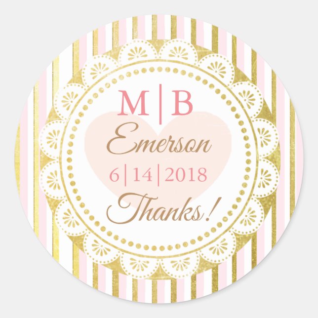 Thank You Pink Gold Personalized Wedding Stickers (Front)