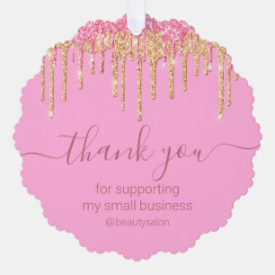 thank you pink golden dripping glitters business ornament card