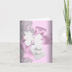 Thank You Pink Grey White Lace Card