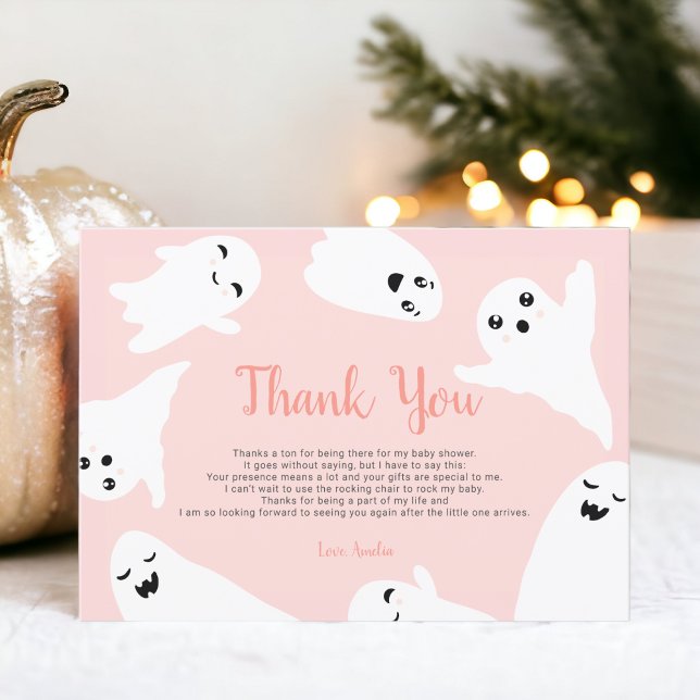 Thank you Pink Halloween ghosts baby shower Card (Thank you Pink Halloween ghosts baby shower)