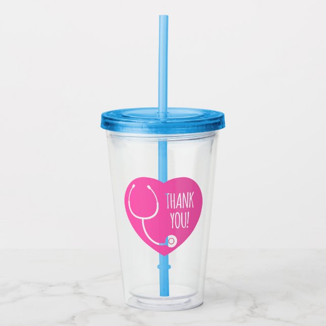 Thank You | Pink Heart Stethoscope Acrylic Tumbler (Front)