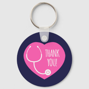 Thank You   Pink Heart Stethoscope Keychain