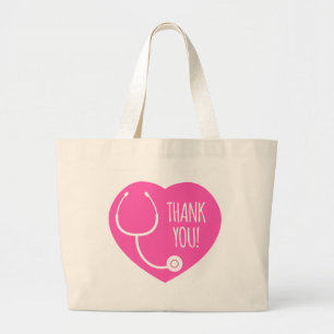 Thank You   Pink Heart Stethoscope Large Tote Bag