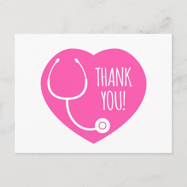 Thank You | Pink Heart Stethoscope Postcard (Front)