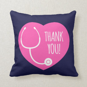 Thank You Pink Heart Stethoscope Throw Pillow