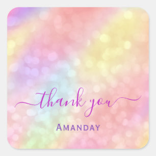 Thank You Pink Holographic Makeup Graduate 16th Square Sticker