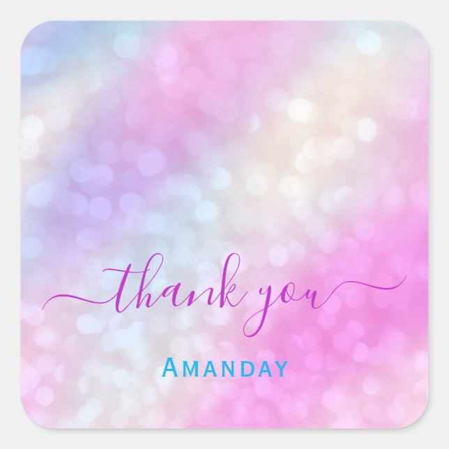 Thank You Pink Holographic Makeup Swweet 16th Square Sticker (Front)
