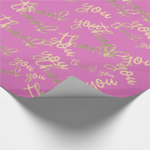 Thank You Pink Kraft Gold Wedding Birthday Wrapping Paper