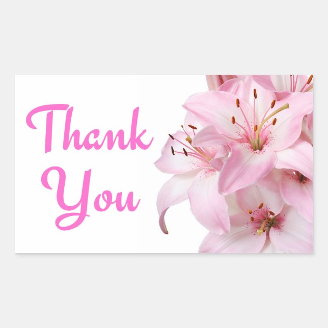 Thank You Pink Lily Floral Greeting Sticker Label (Front)