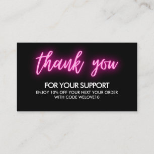 Thank you Pink Neon Instagram Discount Business Card