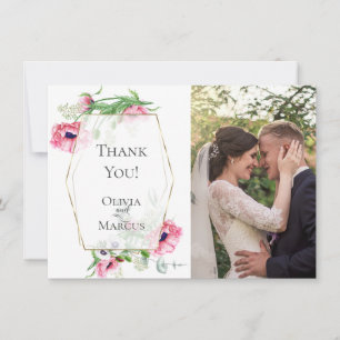 THANK YOU   Pink Poppies Botanical PHOTO Frame Card