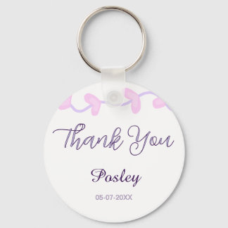thank you pink purple pastel wedding name date lea keychain