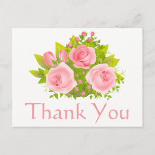Thank You Pink Rose Flower Blank Floral Post Card