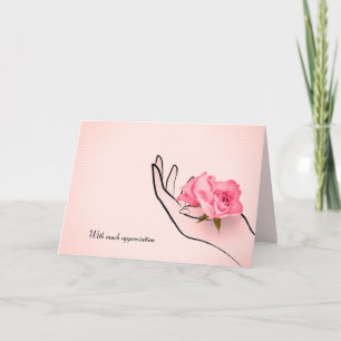 thank you pink rose in hand card