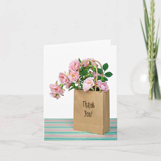 Thank You Pink Roses In Brown Bag (Front)