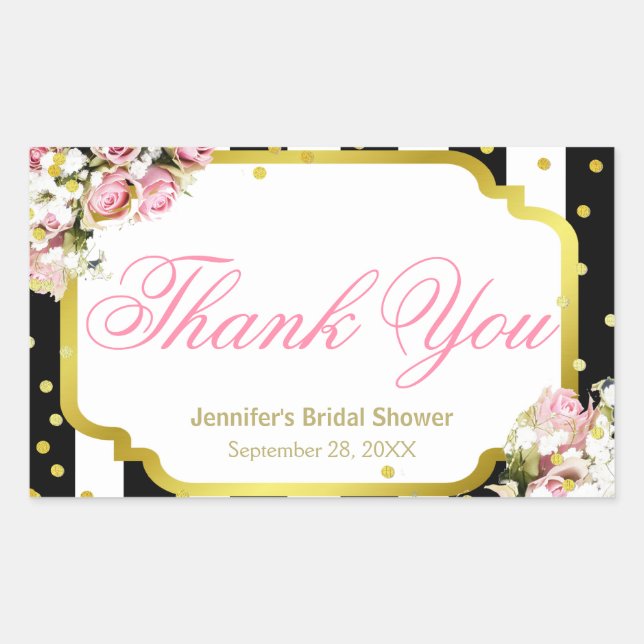 Thank You - Pink Roses, Stripes and Confetti Sticker (Front)