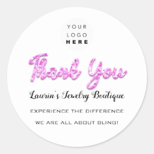Thank You Pink Script Name Online Shop Web Logo Classic Round Sticker