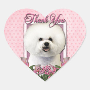 Thank You - Pink Tulips - Bichon Frise Heart Sticker