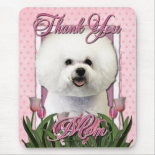 Thank You - Pink Tulips - Bichon Frise Mouse Pad