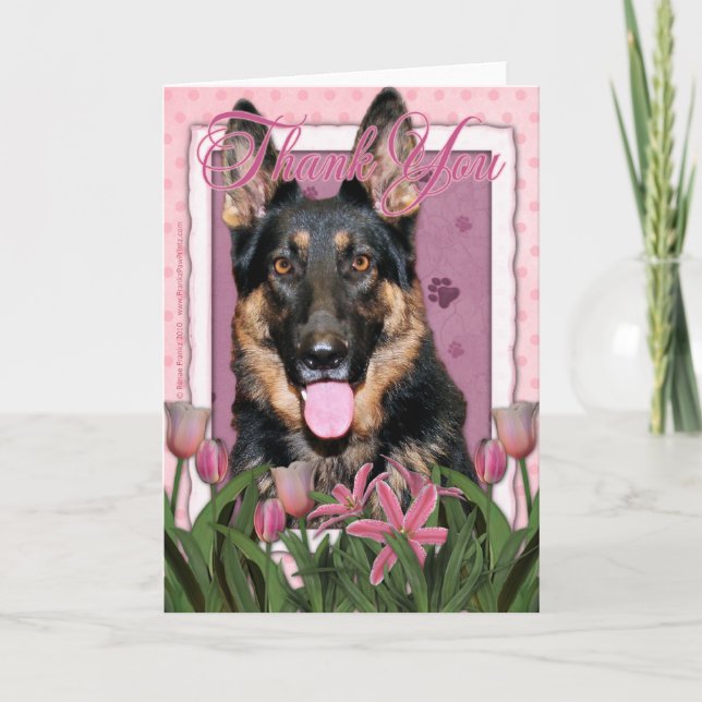 Thank You - Pink Tulips - German Shepherd - Kuno Card (Front)