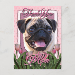 Thank You - Pink Tulips - Pug Postcard