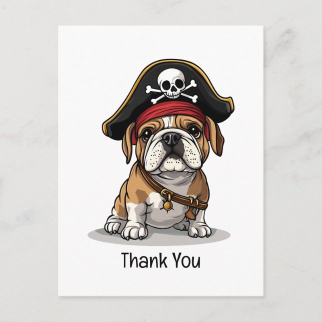 Thank You Pirate English Bulldog Skull Postcard (Front)