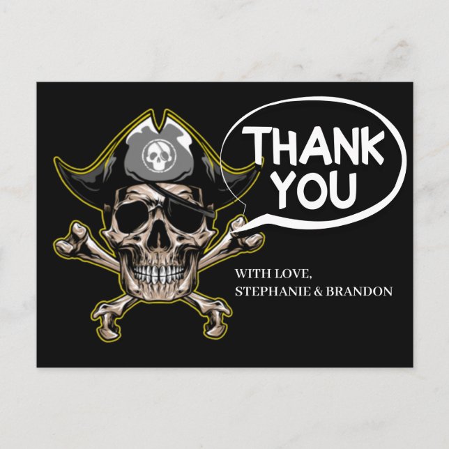 Thank You Pirate theme Party Adult Skull Bones Postcard (Front)