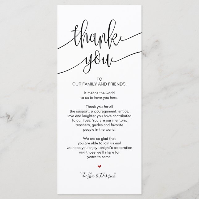 Thank you Place Setting Card for Wedding Dinner v9 (Front)