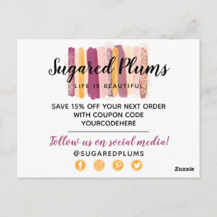 Thank You Plum Purple & Gold Paint Strokes Coupon Postcard