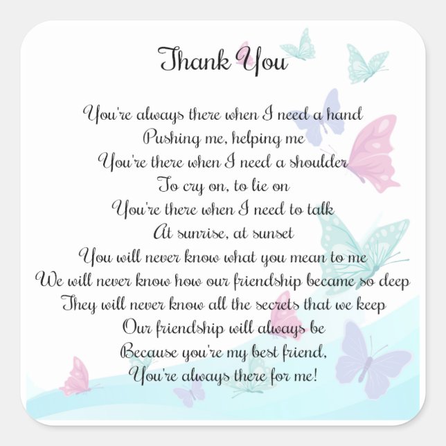 Thank You Poem Square Sticker (Front)