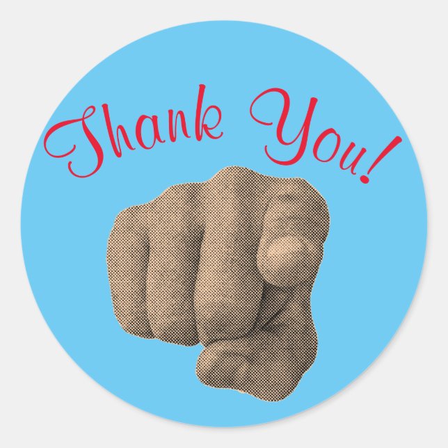 Thank You Pointing Finger Classic Round Sticker (Front)
