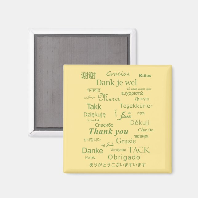 "Thank You" Polyglot Typography Green Egg White Magnet (Front/Back)