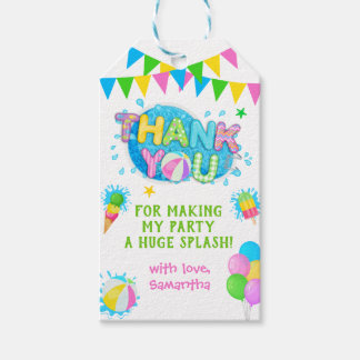 Thank You Pool Summer Birthday Bash Pink Party Gift Tags