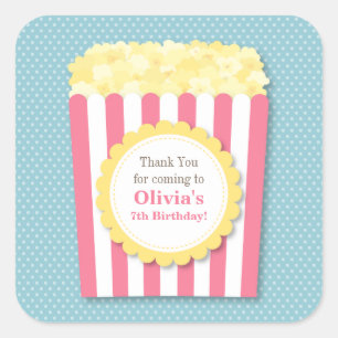 Thank You Popcorn Kids Birthday Party Stickers