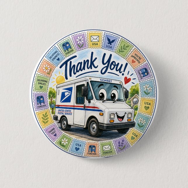 Thank you Postal Workers  2 Inch Round Button (Front)