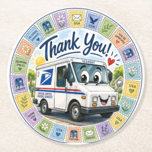 Thank you Postal Workers  Round Paper Coaster